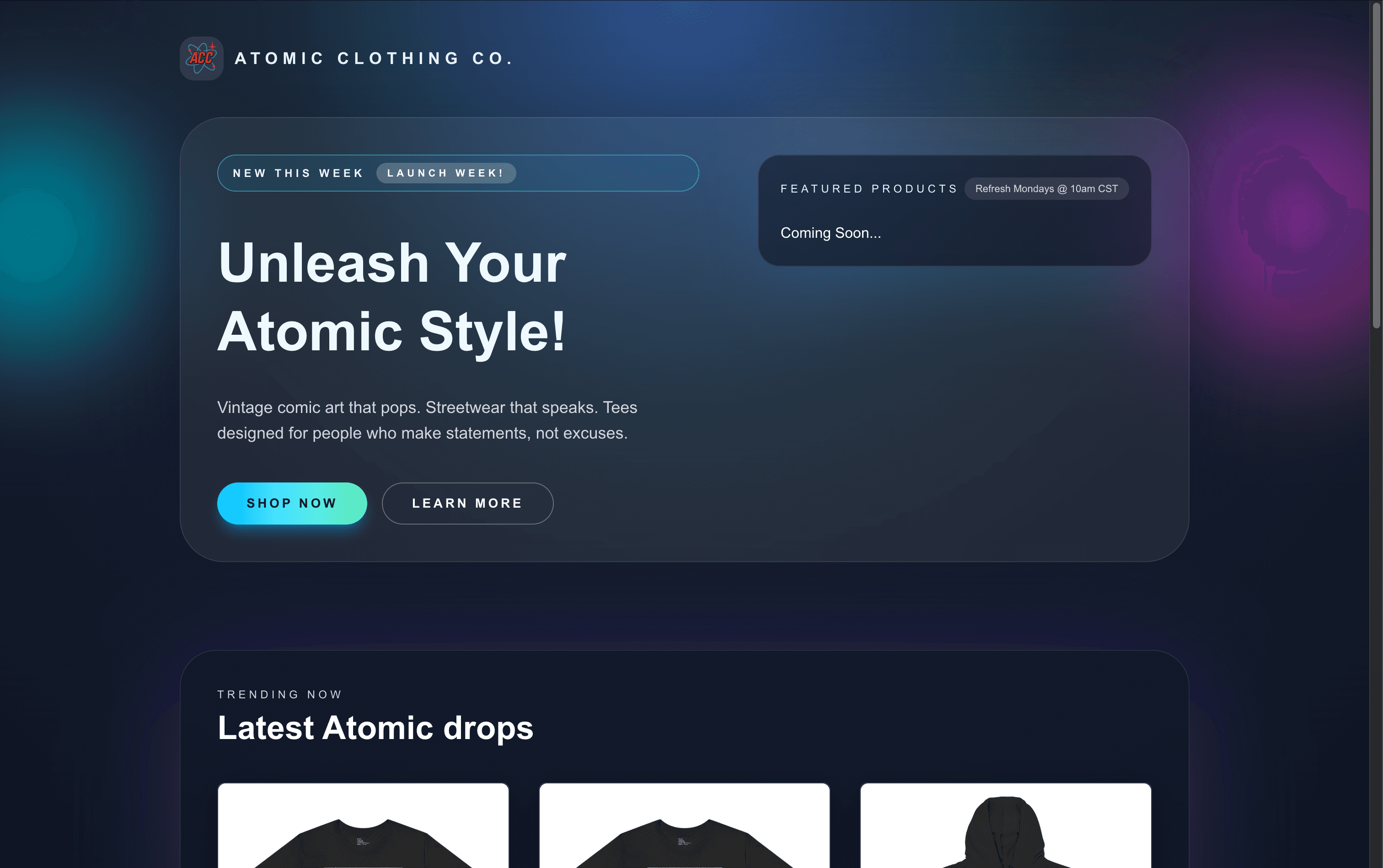 Homepage and featured drops